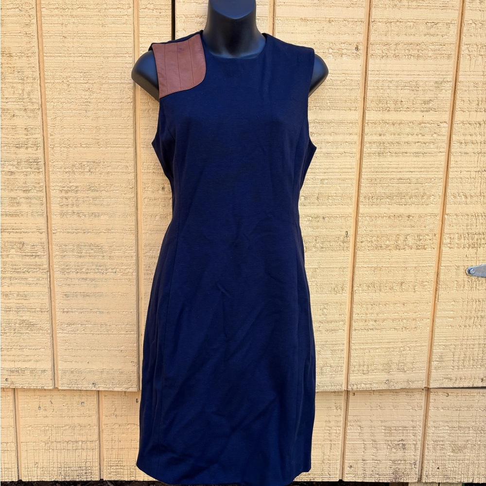 Ralph Lauren Navy Sheath Dress with Brown Shoulder Patch
